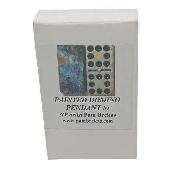 New in Box Painted Domino Pendant by NV Artist Pam Brekas - Picture 2 of 6